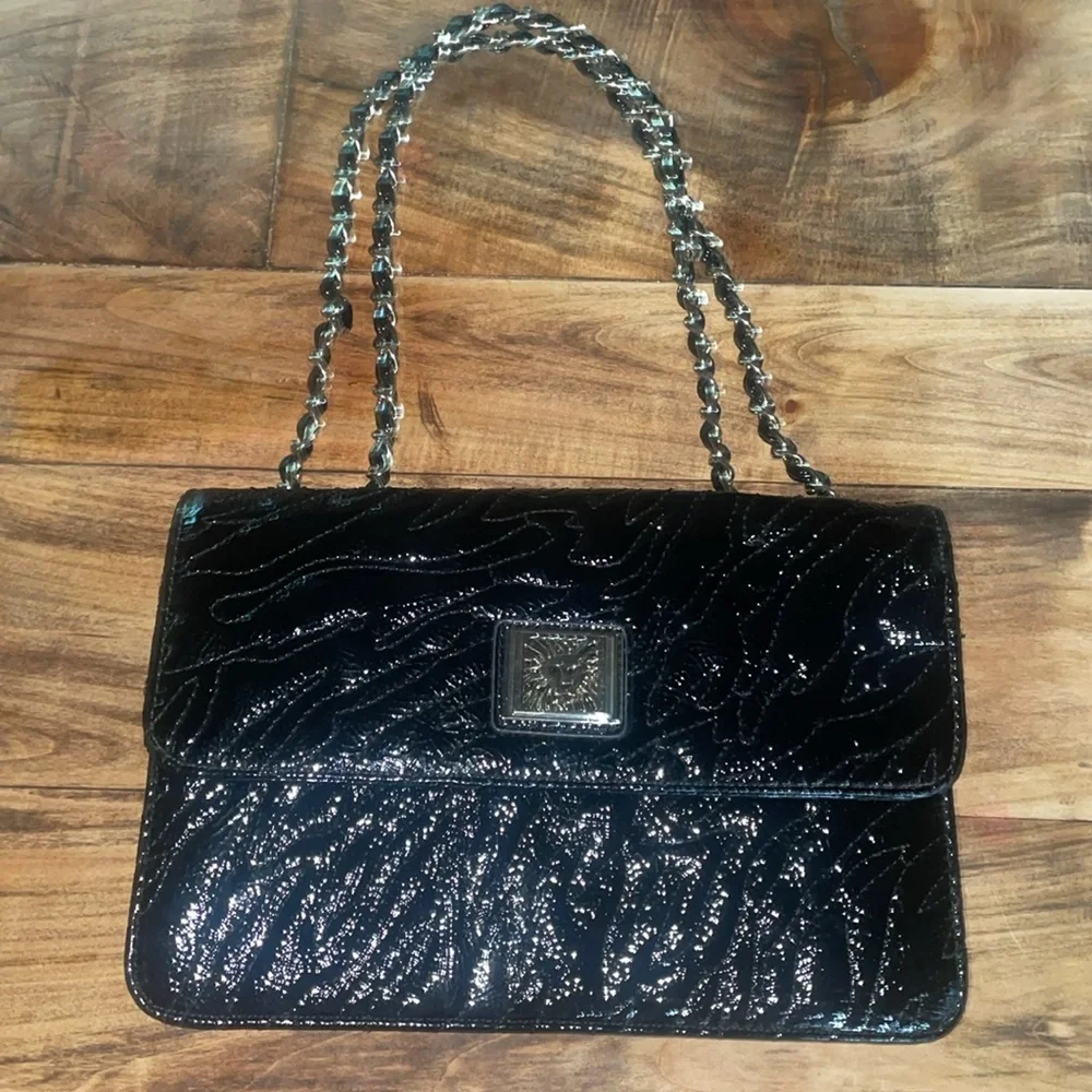 Anne Klein Quilted Patent Vegan Leather Chain Strap Versatile Shoulder Bag - Picture 7 of 9